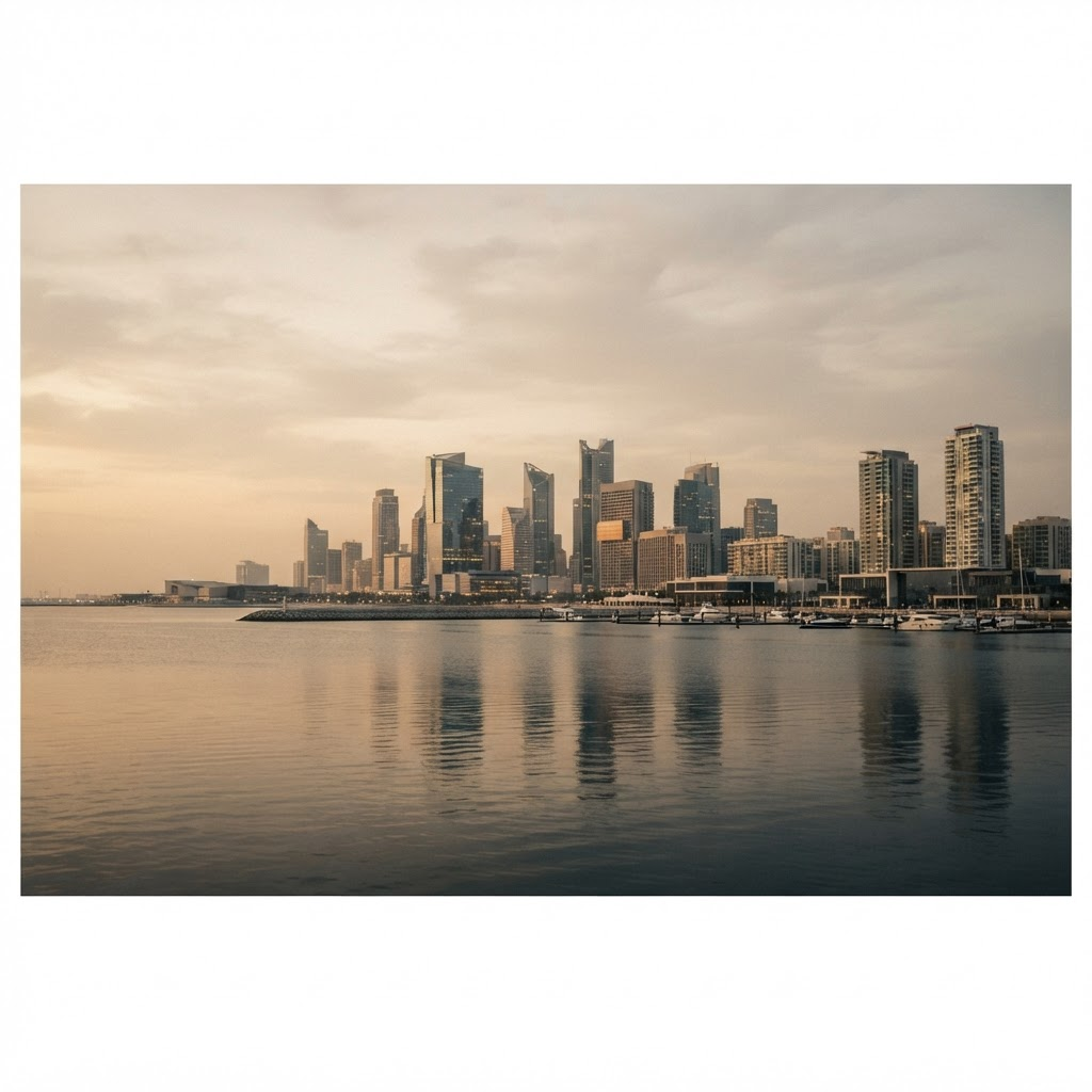 A city skyline at golden hour, evoking the breadth of industries and markets