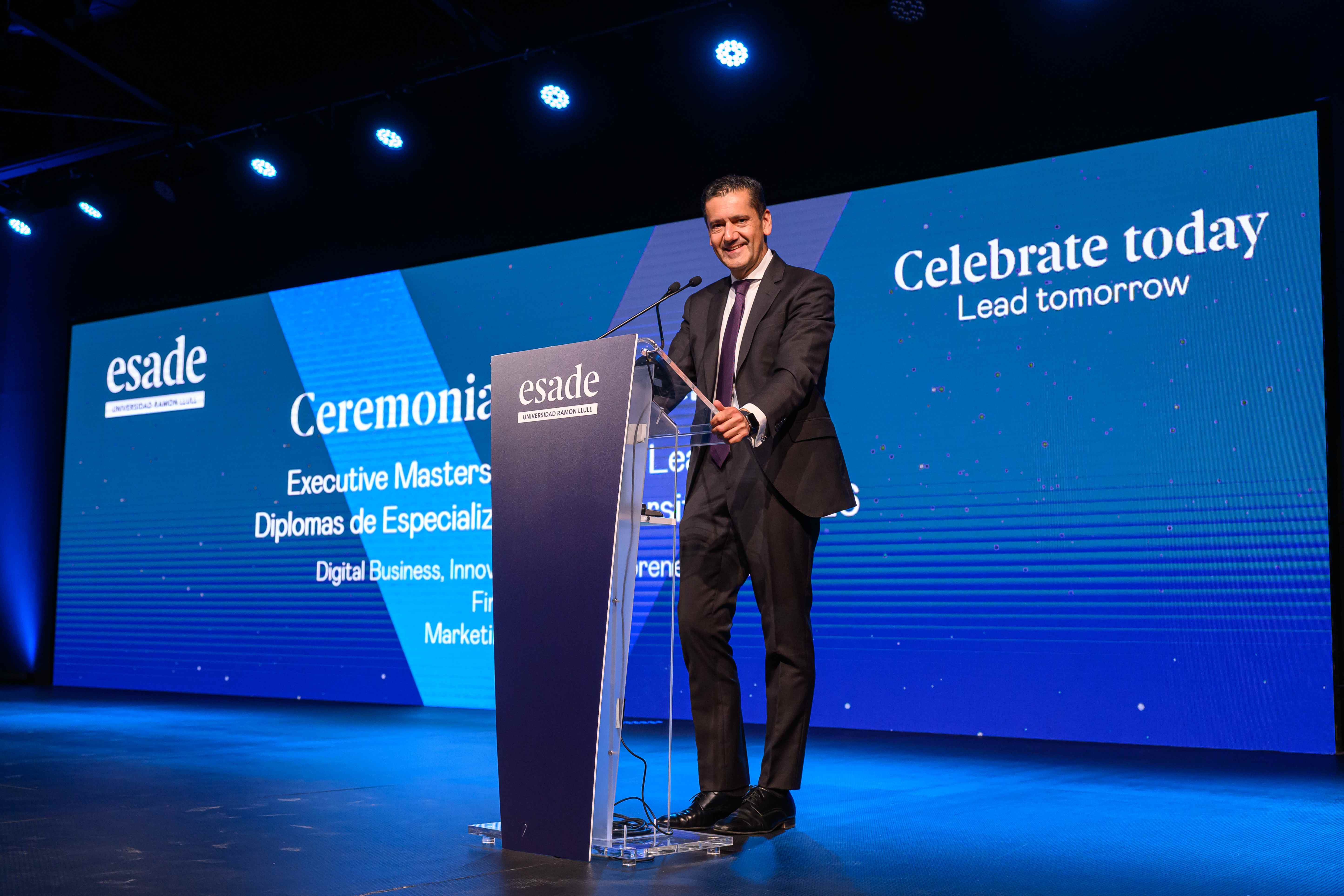 Santiago Minguez leading the 2026 ESADE Executive Masters Closing Ceremony in Madrid.